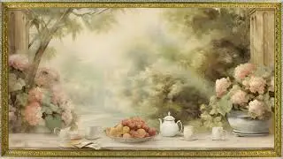 Floral Garden Tea Party | Gold Framed Oil Painting | Art Screensaver for TV