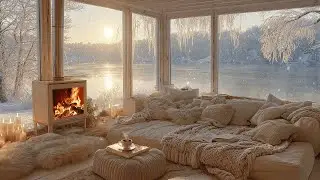 ⛅ Warm Morning Winter - Peaceful Lake Cabin Ambience with Relaxing Piano for Work, Study