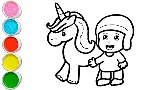 Cute Pocoyo with Unicorn Drawing, Painting and Coloring For Kids and Toddlers_ How to Draw Unicorn