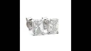 2 Carat Diamond Radiant Cut Solitaire Stud Earrings in 14k White Gold