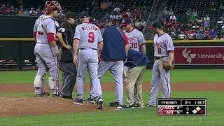 Barrett shaken up after throwing a pitch