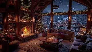 Relaxing Piano Fireplace Sounds in a Snowy Winter Cabin for Stress Relief