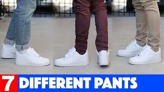 Nike Air Force 1 on feet with 7 different pants
