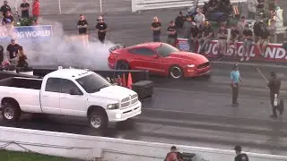 Diesel Truck vs Supercharged Mustang & Lamborghini Hurac&aacute;n Drag Races