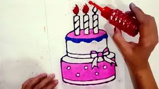 Colored Sand Painting | Drawing Birthday Cake | Easy Sand Painting Art For Kids😍