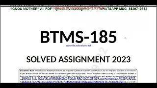 BTS BTMS 185 solved assignment 2023 / btms 185 solved assignment 2023 / ignou btms 185 NEW 2023