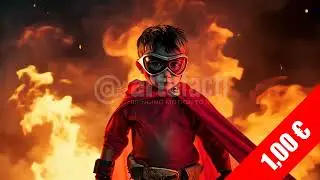 Brave Child Superhero in Fiery Scene HD Stock Video - Dynamic Action