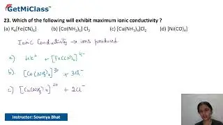 Maximum Ionic Conductivity Explained NEET 12th Chemistry CoOrdination Compounds