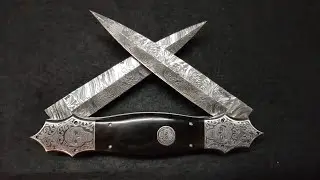 M. Afaaq Handmade 16&rdquo; Double Dagger Switchblade with Damascus Blades