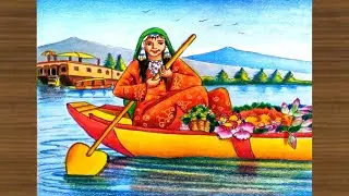 How to draw scenery of beautiful kashmiri girl step by step/kashmir girl drawing
