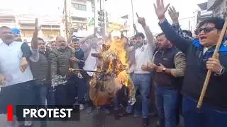 BJYM Protest against Cong over disruption in AI Summit