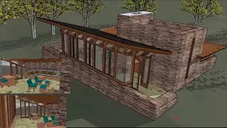 Frank Lloyd Wright Inspired Model of Seth Peterson Cottage and Furniture in Sketchup