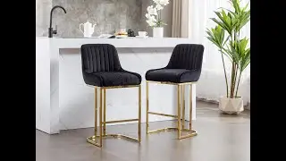 Wahson Breakfast Bar Stools Set of 2 Velvet Kitchen Counter Stools with Backrest Golden Metal Frame