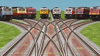 8 Electric  Trains Running on bumpy Forked Railroad crossing Tracks | train simulator 2026