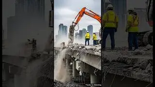 😱🔥 Экскаватор в Инчхоне чуть не упал с разрушающегося моста &mdash; в нескольких секундах от катастрофы