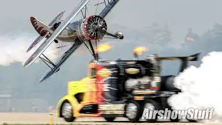 Dracula Biplane vs. Shockwave Jet Truck - EAA AirVenture Oshkosh 2019