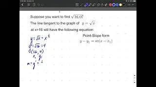 Linear approximation (tangent line approximation) for square root calculus