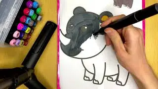 Relaxing Hippo Drawing with Markers 🎨 #coloring #tutorial #hippo 