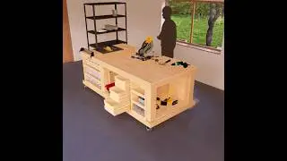 Mobile Table Saw & Miter Saw Workbench Plans DIY Digital Download Beginner #woodworking #workbench