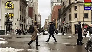 driving through the downtown of Montreal, Canada shopping area St-Catherine Street. City vlog #life 