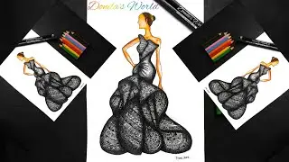 BEAUTIFUL MANDALA DRESS DRAWING | GOWN MANDALA ART | HOW TO DRAW MANDALA GIRL DRESS | ZENTANGLE ART