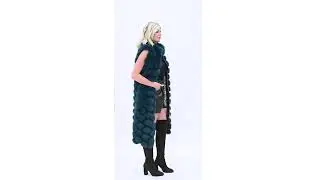 Fashionable elongated vest made of Nafa Fox fur in the extraordinarily beautiful Petrol color.