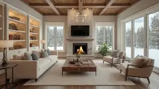 Cozy Winter Ambience ❄️ Crackling Fireplace & Soft Snowfall