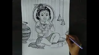 Easy line art drawing Bal Krishna -step by step for beginners//how to draw easy Lord Krishna drawing
