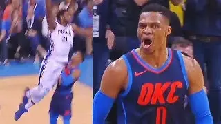 Russell Westbrook SHUTS UP JOEL EMBIID FOR DUNKING ON HIM AND STARING HIM DOWN! OKC Thunder vs 76ers