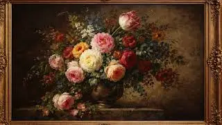 Vintage Flower Art Screensaver 🌸 Elegant Oil Paintings in Gold Frames | 4K TV Ambience