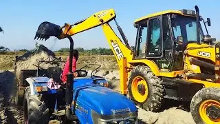 JCB 3DX PLUS Loading Village Pond Mud in Sonalika Mahindra John Deere Swaraj Tractor | Jcb | Tractor