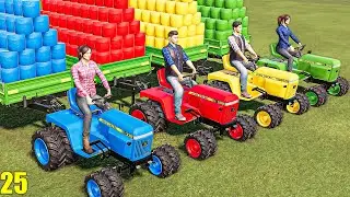 MINI TRACTOR OF COLORS! LAWN TRACTORS & ULTRA SMALL HAY BALES! COLORFUL HOBBY FARM! FS19