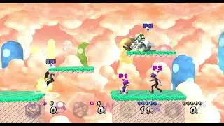 Smash Project M Ex Remix 0.95b - Team Luigi & Waluigi vs King Dedede & Marth no TAS  (10 Stocks)