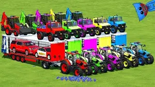 DELIVERING HUGGY WUGGY TOY, CAT BACKHOE, CADILAC & SHERIFF WITH DEUTZ TRACTORS! Farming Simulator 22