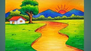 Easy mountain scenery drawing for beginners/ river scenery drawing 