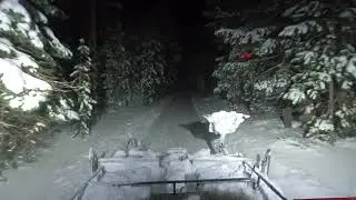 Nordic ski trail grooming ASMR, Night time driving in a snowcat through the woods