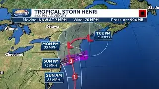Projected track of Tropical Storm Henri shifts to west in New England