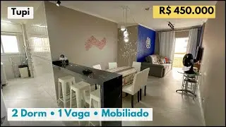 Apartamento mobiliado com 2 dormitórios, 1 vaga Nna Tupi, Praia Grande -SP 