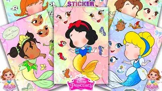 Oddly Satisfying ASMR Sticker Book Disney Princess Mermaid Tiana, Snow White & Cinderella!💖Paper DIY