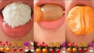 2 MINUTES EMOJI FOOD CHALLANGE ASMR. ORANGE GRAPES MUKBANG. 이모티콘 음식 ASMR MOUTH SOUNDS