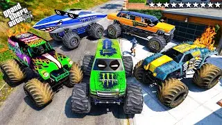GTA 5 - 🔥 Stealing Rare MONSTER TRUCKS with Franklin! (Real Life Cars #160)