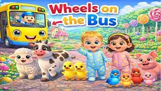 Wheels on the Bus 🚌 | Happy Animals Ride Along | Nursery Rhymes & Kids Songs