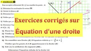 Exercices corrigés sur équation d'une droite (Partie 1)