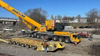 Massive crane lifts transformer onto railcar - Readville, MA - 3/2023