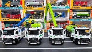 Collection Of Diecast Trucks : Tow Truck, Mixer Truck, Concrete Pump Truck, Sprinkler Tank Truck