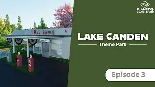 Building a retro fueling station stroller rental in Planet Coaster 2 | Lake Camden