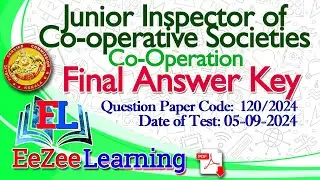 Jr Inspector of Co-operative Societies | Co-Operation | Final Answer Key | 120/2024 | 05-09-2024