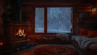 Cozy Autumn Snow ❄️ Fireplace Crackling & Serene Forest Ambience by the Window