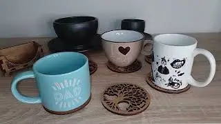 Set of 6 Tree of Life Wooden Coasters with Holder &ndash; Rustic Celtic Design