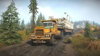 HEAVY TRUCK PACIFIC P16 | TRANSPORTING AN CONSTRUCTION RIG SEMI - TRAILER | SNOWRUNNER | GAMEPLAY